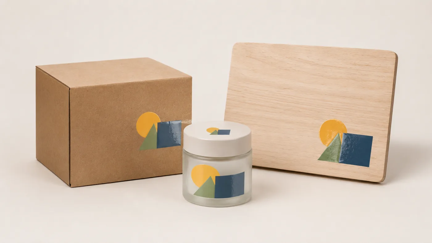 DTF UV aplicado: madera, packaging y producto de tienda
